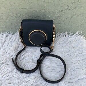Michael Kors Camera Crossbody Bag Womens Small Navy Blue Gold Chain Strap